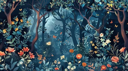 enchanted forest seamless pattern wallpaper