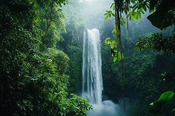 Amazing Nature Waterfall on rainforest on Bali