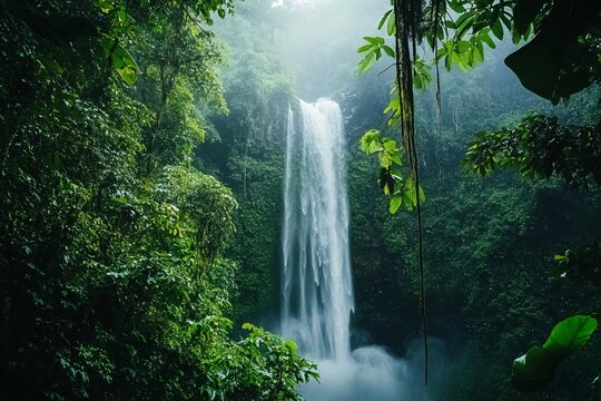 Amazing Nature Waterfall on rainforest on Bali