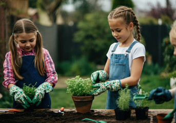 Little Gardeners Planting Herbs