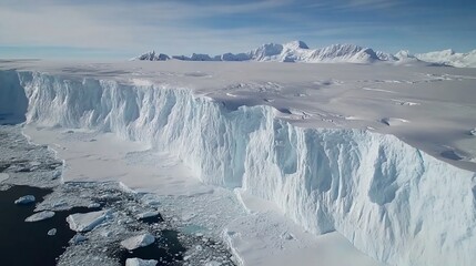 Majestic Antarctic Ice Cliff: A Breathtaking Aerial View of a Glacial Wall