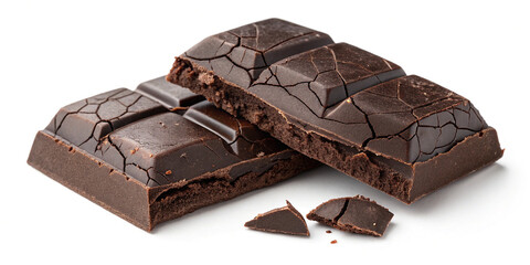 An Appetizing Piece of Cracked Chocolate Isolated on a Bright White Background