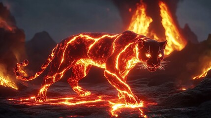 Fiery Panther in Volcanic Landscape: A Digital Masterpiece