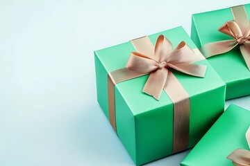 Obraz premium Beautifully Wrapped Green Gift Box with Ribbon 