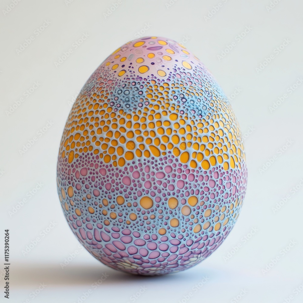 Poster a colorful egg with a pattern of dots and lines on it