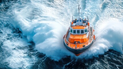 A rescue boat skillfully maneuvers through harsh ice fields navigating the challenging polar waters during a critical operation