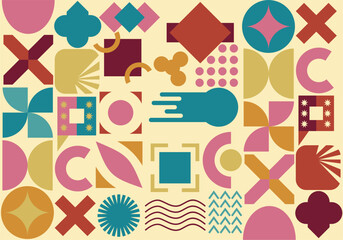 Abstract flat geometric background, template design with the simple shape of circles and lines on cream background