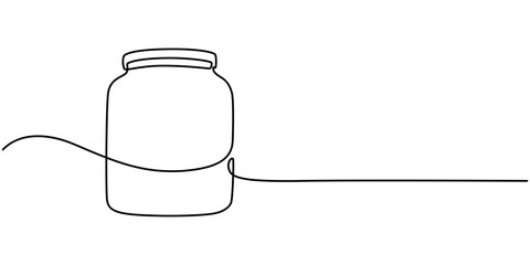 Jar bottle icon line continuous drawing vector. One line jar icon vector background. Bottle icon. Continuous outline of a jar icon, Medicine container, pill bottle, vitamins and supplements jar, pro. 