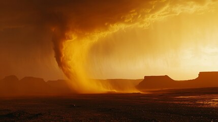 Fototapeta premium Fiery Desert Sunset with a Dust Devil