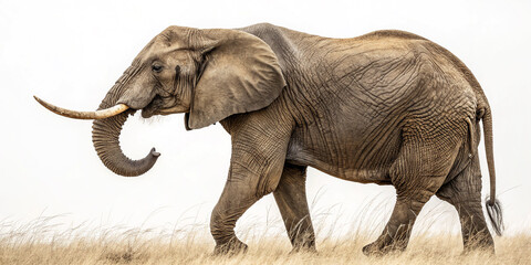 Obraz premium Majestic Elephant Isolated on a White Background for Wildlife Representation