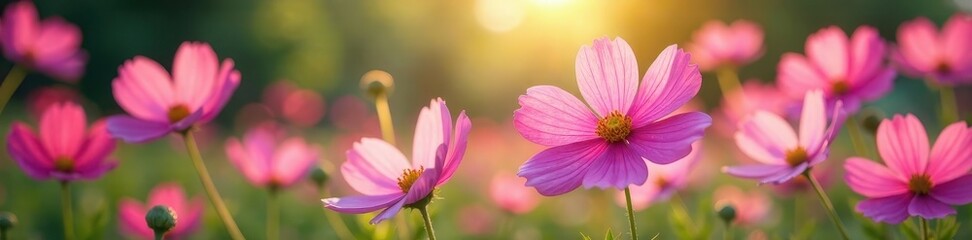 Fototapeta premium Vibrant cosmos blooms sway gently in the breeze, outdoor, garden