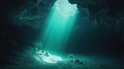 Naklejka premium Underwater Cave Illuminated By Sunbeams