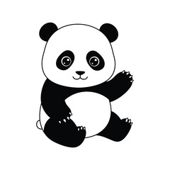 Baby panda vector graphic silhouette black and white.