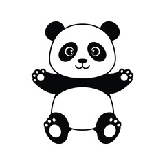 Cute happy baby panda silhouette .