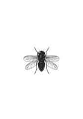 Detailed Housefly Vector Illustration in Black and White