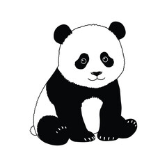 Cute Baby Panda black and white vector graphic.