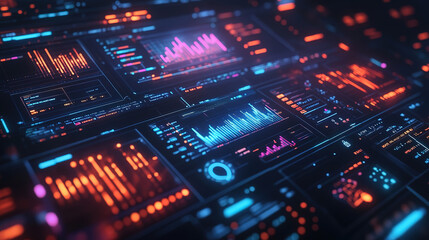 Obraz premium Virtual Finance Dashboard with Economic Growth and Blockchain Technology Insights