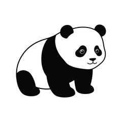 Fototapeta premium Baby Panda black and white vector graphic.