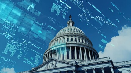 US Capitol Building with Futuristic Data Overlay:  A Visual Representation of Modern Governance and Technology