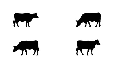 cow silhouette set vector in black and white
