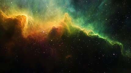 Fototapeta premium Bright colorful nebula with star clusters scattered throughout the vast galaxy