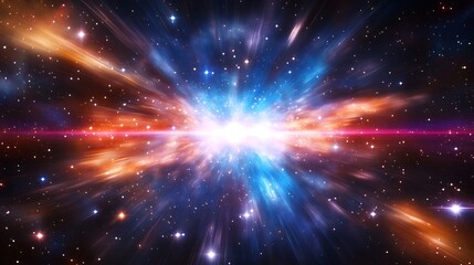 Fototapeta premium Dynamic colorful nebula with brilliant light patterns surrounded by cosmic star clusters