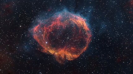 Glowing celestial nebula surrounded by countless twinkling stars in the deep void