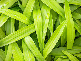 Obraz premium A high-resolution close-up of fresh green plant leaves with droplets of water, symbolizing nature and tranquility