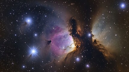 Obraz premium Vibrant starry nebula illuminating the dark vast expanse of the galaxy