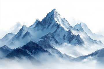 Naklejka premium Majestic Snowy Mountain Peaks Enveloped in Mist