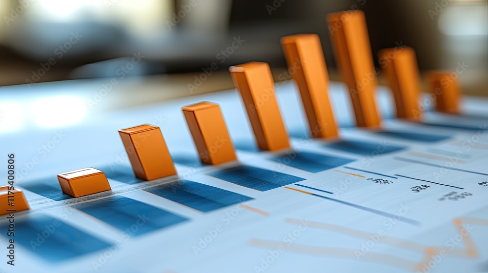 Poster 3d bar graph depicting growth or progress on a business report. ideal for visualizing financial perf