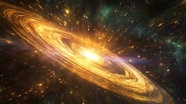 Cosmic nebula glowing in radiant colors surrounded by starry elements in a galactic field