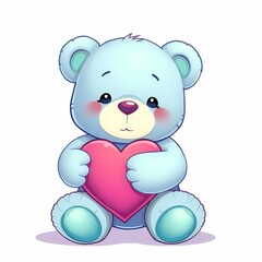 Blue Teddy Bear Holding Heart: A soft blue teddy bear with a heart-shaped face holds a pink heart, symbolizing love, affection, and tenderness. This adorable image evokes warmth and sweetness.