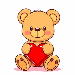 Obraz premium Cute Teddy Bear Holding Heart: A delightful illustration of a cuddly teddy bear with a big red heart, perfect for Valentine's Day, love, and affection. 