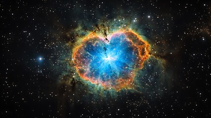 Nebula filled with radiant colorful light surrounded by countless sparkling stars