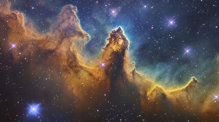 Obraz premium Ethereal nebula glowing softly with stars shimmering brightly in deep cosmic space