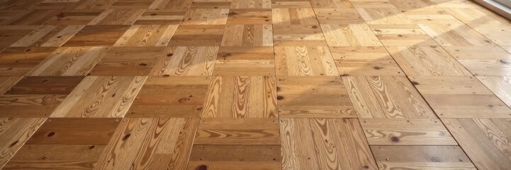 Woodgrain parquet laminate flooring with worn-out texture and distressed finish, natural wood, rustic feel