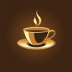 Obraz premium Coffee Cup Icon on Rich Brown Background, minimalist design, modern aesthetic, inviting warmth, perfect for branding or digital use