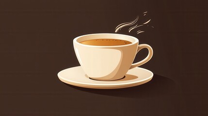 Obraz premium Minimalist coffee cup icon on dark brown backdrop, simple design emphasizing elegance and warmth in a modern aesthetic