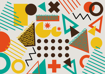 Geometric abstract background, flat mosaic design with simple circle shapes, semicircles and dot patterns.