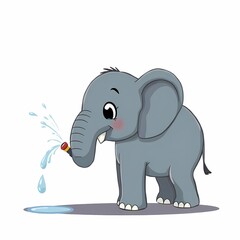 Obraz premium Playful Elephant Sprinkler: A cartoon illustration of a cute elephant spraying water with its trunk, bringing a smile to any child's face. perfect for a fun and whimsical aesthetic. 