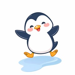 Happy Dancing Penguin Cartoon Illustration 