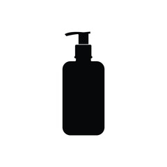 Black line icon bottle with pump containing liquid inside isolated on white background. Square shaped packaging Shampoo, cleanser, soap