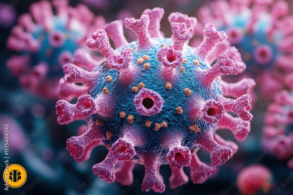 Aufkleber close-up view of a coronavirus particle illustrating its structure during a study in a laboratory se