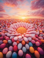 Obraz premium A_field_of_colorful_Easter_eggs