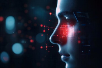 A facial recognition system rejecting a spoof attempt, blank area for text, security alert concept, dynamic