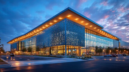 Obraz premium Contemporary parking structure with artistic perforated metal screening