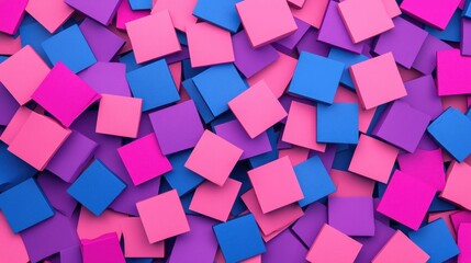 A vibrant arrangement of square-shaped foam pieces in shades of pink and blue.