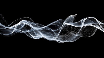 Abstract White Waves on Black Background: A Digital Art Piece