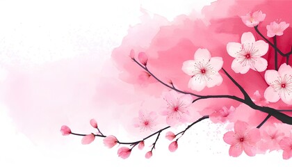 Fototapeta premium pink cherry background. cherry blossom sakura. pink cherry blossoms. pink watercolor background with sakura branch on white background.